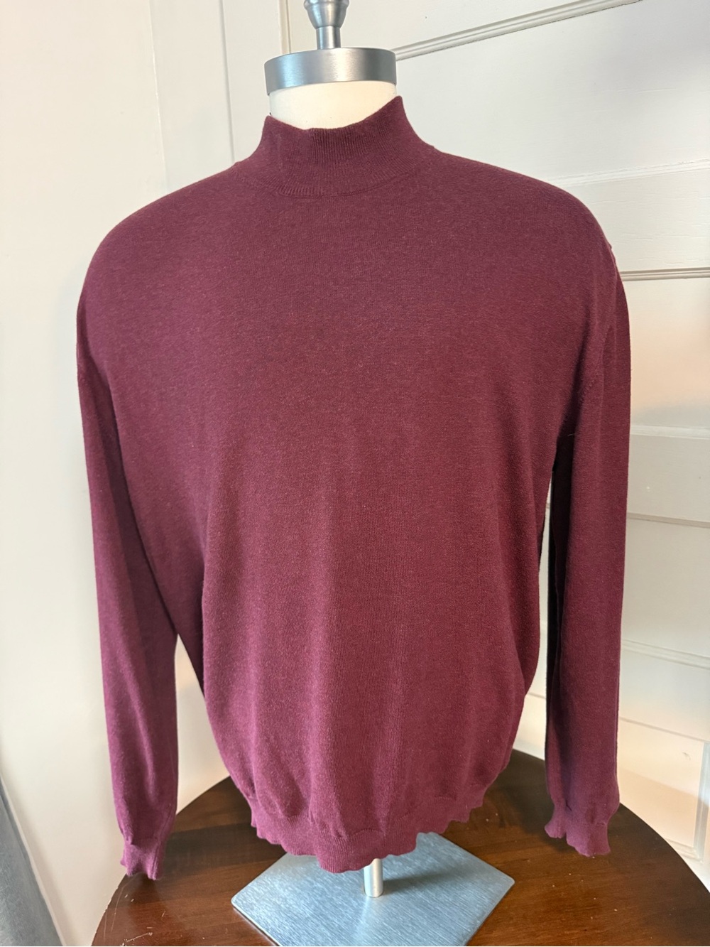 Peruvian Connection Mens X L 100% Pima Cotton Mock Neck Sweater Burgandy - Picture 1 of 7